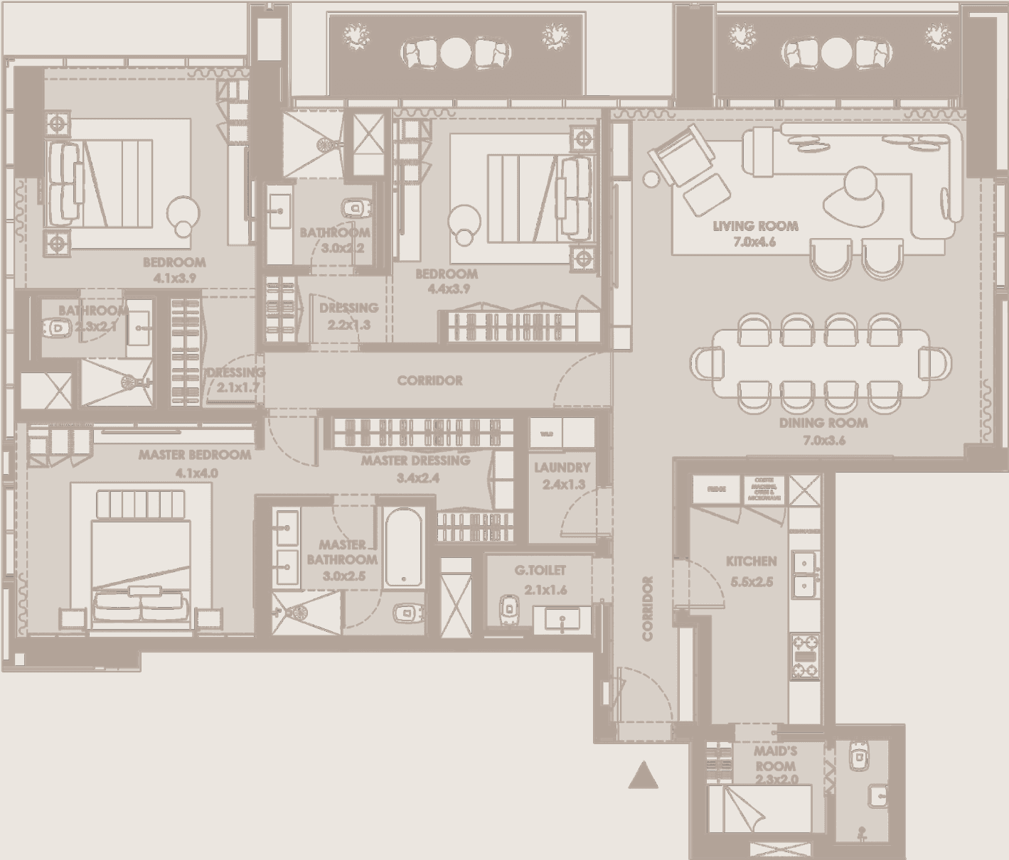 Type C · 3 bedrooms · 207–214 m²
