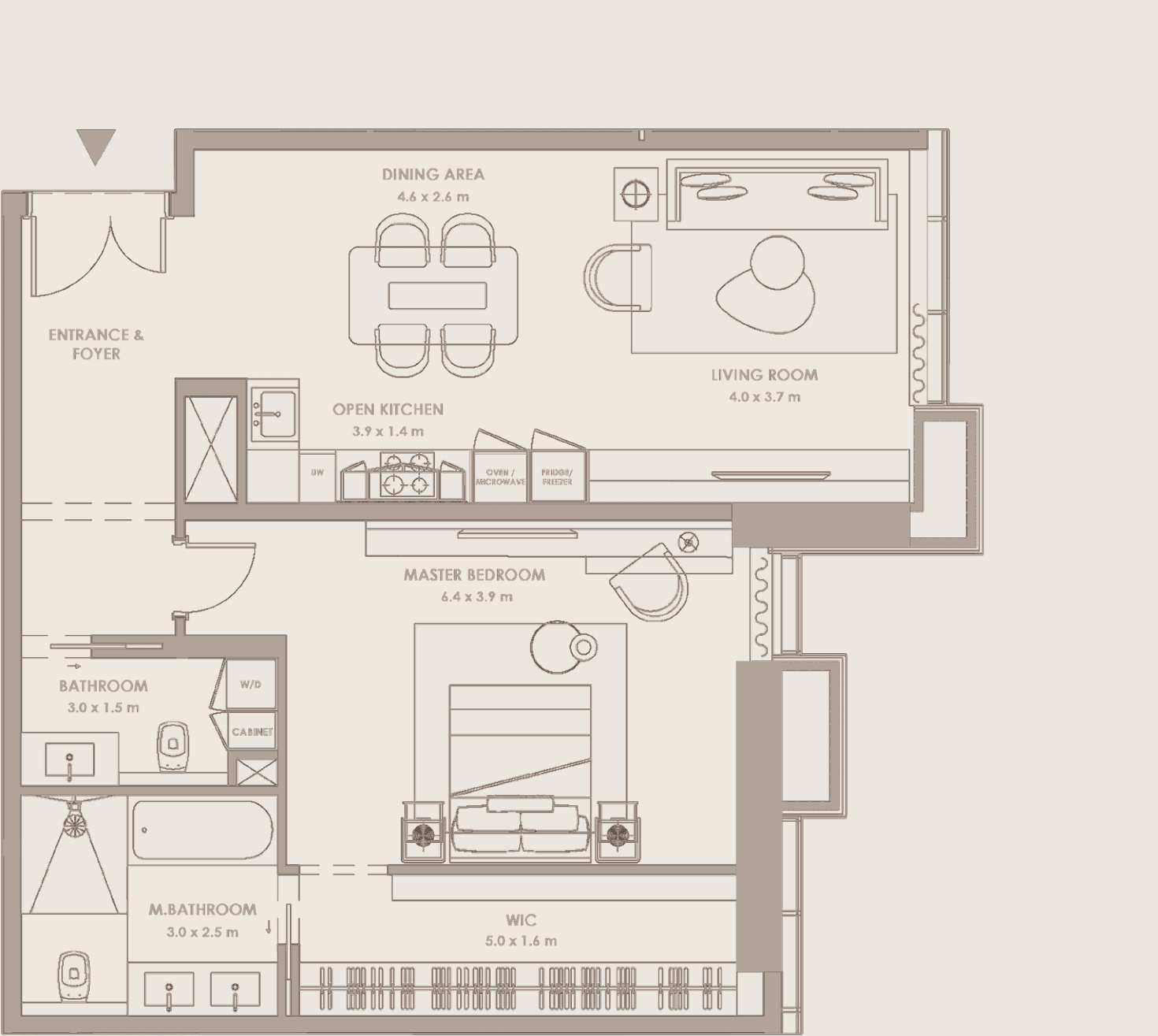 Types F/G · 1 bedroom · 98–100 m²